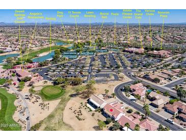 Expansive community aerial shot with golf course, tennis courts, pools, fitness center, and Sonoran Plaza at 16100 W Galleria Ln, Surprise, AZ 85374