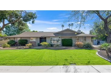 Charming single-story home with lush front lawn, mature trees, and well-maintained landscaping at 14821 N Hana Maui Dr, Phoenix, AZ 85022