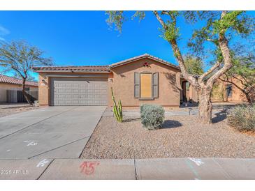 Charming single-story home with a two-car garage, xeriscaped front yard, and mature landscaping at 40314 W Marion May Ln, Maricopa, AZ 85138