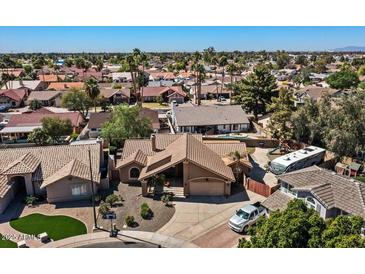 Expansive aerial view of the home showing the neighborhood and well-maintained landscaping at 421 E Terrace Ave, Gilbert, AZ 85234
