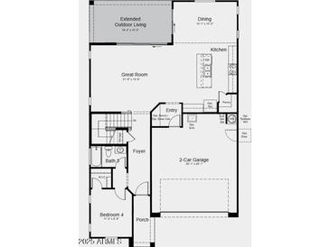 Detailed floor plan showcasing the layout of the ground floor, including the great room and kitchen at 17574 W Georgia Ave, Litchfield Park, AZ 85340