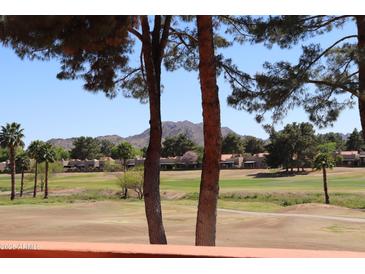 Scenic view of a golf course and mountains with towering trees at 4303 E Cactus S Rd # 229, Phoenix, AZ 85032