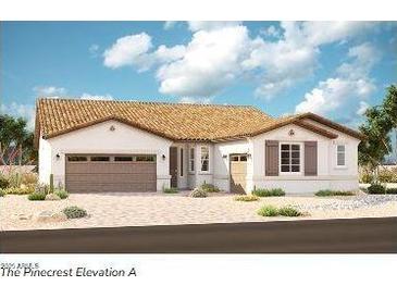 Charming single-story home featuring a tile roof, neutral stucco, and a spacious two-car garage in a sunny setting at 20255 W Monterey Way, Buckeye, AZ 85396