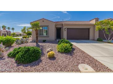 Charming single-story home with a two-car garage and desert landscaping at 3910 N 163Rd Dr, Goodyear, AZ 85395
