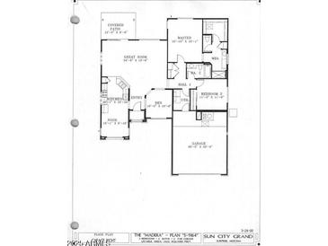 Detailed floor plan showcasing the layout of the home with the kitchen, great room, and Primary bedroom suite at 19740 N Wind Rose Way, Surprise, AZ 85374