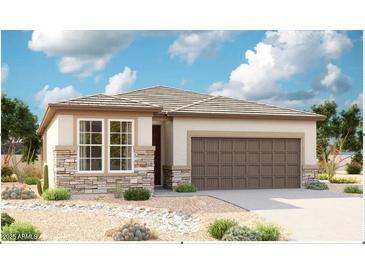 Charming single-story home featuring stone accents, a two-car garage, and desert landscaping for curb appeal at 18498 E Dario Rd, Gold Canyon, AZ 85118