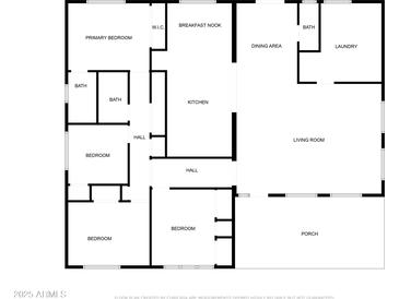 Detailed floor plan layout showcasing the home's multiple bedrooms, bathrooms, living spaces, and porch at 6714 N 26Th Dr, Phoenix, AZ 85017