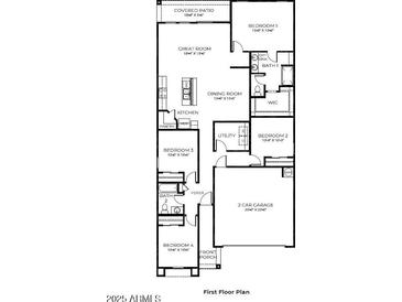 Detailed floor plan showcasing the layout of the home's bedrooms, bathrooms, kitchen, and living spaces at 11912 E Aster Ln, Florence, AZ 85132