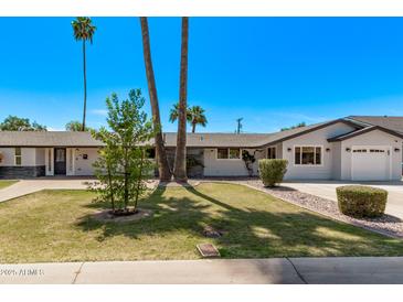 Charming single-story home featuring a well-manicured lawn, mature palm trees and a cozy, inviting facade at 1431 E San Juan Ave, Phoenix, AZ 85014