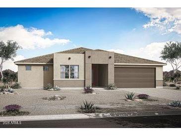 Stylish single-story home featuring a contemporary design and a low-maintenance desert landscape at 17429 W Via Dona Rd, Surprise, AZ 85387