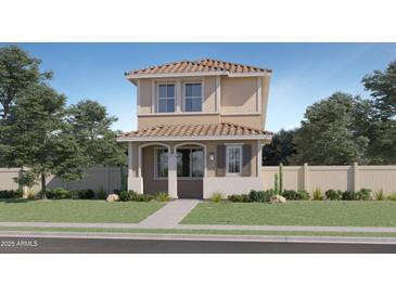 Charming two-story home featuring a tile roof, welcoming porch, and well-maintained landscaping at 16377 W Weeping Willow Rd, Surprise, AZ 85387