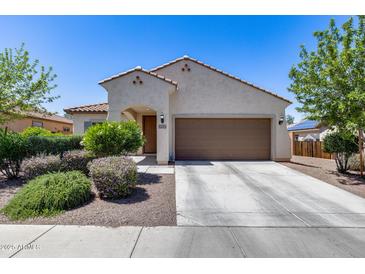 Charming single-story home with a well-maintained front yard and a two-car garage in a sunny neighborhood at 20142 N 260Th Dr, Buckeye, AZ 85396