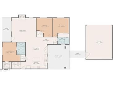 Detailed floor plan showcasing the layout of the home, including the kitchen, bedrooms, living spaces and garage at 27239 N 64Th Way, Scottsdale, AZ 85266