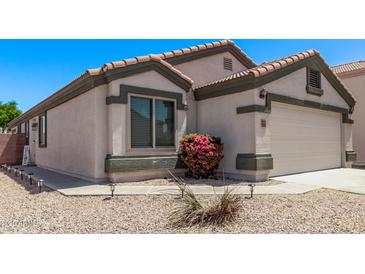 Charming single-story home with a well-maintained front yard and attached two-car garage at 18555 N 114Th Ave, Surprise, AZ 85378