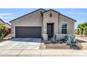 Charming single-story home with a well-manicured yard and a two-car garage at 41769 W Canasta Ln, Maricopa, AZ 85138