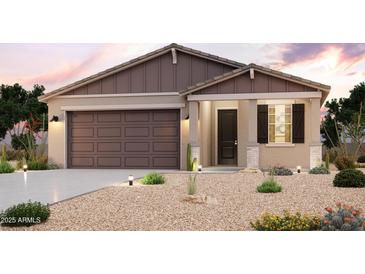 Charming single-Gathering home with a two-car garage and desert landscaping at 19155 N Los Gabrieles Way, Maricopa, AZ 85138