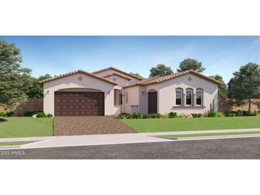 Charming single-story home features a tile roof, stucco exterior, and a spacious two-car garage at 25162 N 177Th Dr, Surprise, AZ 85387