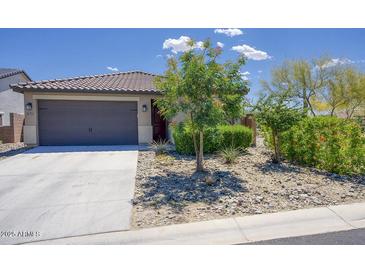 Charming single-story home with a well-maintained front yard and a two-car garage at 16551 W Desert Ln, Goodyear, AZ 85338