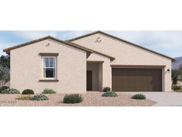 Inviting single-story home with neutral stucco, dark trim, and a two-car garage at 47219 W Pecan Woods --, Maricopa, AZ 85139