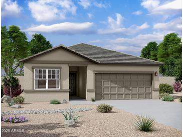 Charming single-story home with a two-car garage and a low maintenance desert landscaped front yard at 4227 E Kolin Ln, San Tan Valley, AZ 85143