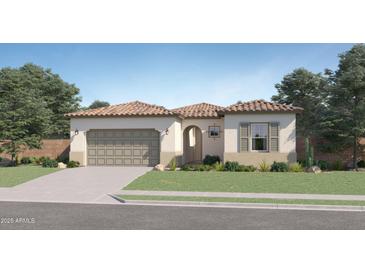 Charming one-story home showcasing desert landscaping, an attached two-car garage, and a beautiful tile roof at 16934 W Bronco Trl, Surprise, AZ 85387
