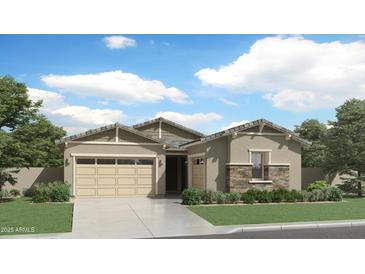 Charming single-Gathering home featuring a two-car garage and stone veneer details at 3752 E Terrel St, San Tan Valley, AZ 85143