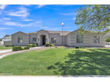 Charming single-story home with well-manicured lawn and mature trees at 4061 E Hope St, Mesa, AZ 85205