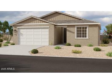 Attractive one-story home featuring desert landscaping, a two-car garage, and a covered entry at 4345 E Brook Lynn Pl, San Tan Valley, AZ 85143