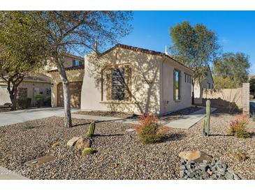 Charming single-story home with desert landscaping featuring cacti and stone accents at 29798 N 121St Dr, Peoria, AZ 85383