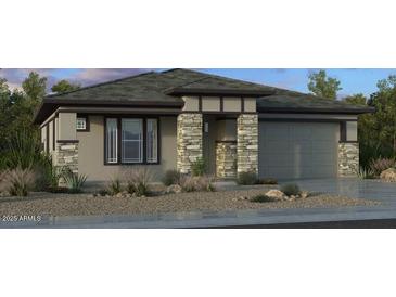 Charming single-story home featuring stone accents, neutral colors, and a two-car garage at 20712 E Via Del Oro --, Queen Creek, AZ 85142