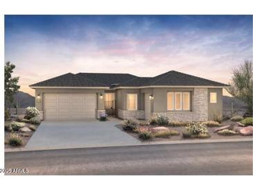 Charming single-story home with a two-car garage, neutral color palette, and desert landscaping at 22482 E San Tan Blvd, Queen Creek, AZ 85142