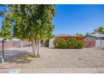 Charming single-story home featuring low maintenance gravel landscaping and a mature shade tree at 1334 W Sells Dr, Phoenix, AZ 85013