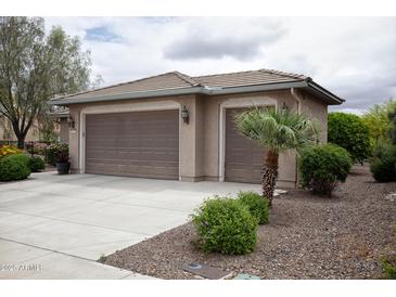 Attached two-car garage with brown doors and well-maintained landscaping at 20669 N 266Th Ave, Buckeye, AZ 85396