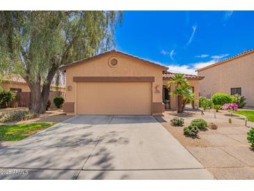 Charming single-story home features a two-car garage and professionally landscaped front yard at 30266 N Royal Oak Way, San Tan Valley, AZ 85143