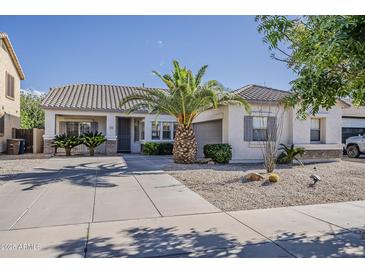 Charming single-story home featuring a well-maintained front yard and a spacious driveway at 19323 E Canary Way, Queen Creek, AZ 85142