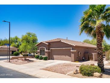 Warm exterior with a well-maintained lawn, complemented by mature trees and a spacious driveway at 4976 S Sugarberry Ln, Gilbert, AZ 85298