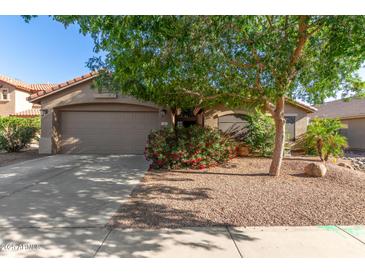 Charming single-story home with a well-manicured front yard and a two-car garage at 43121 W Sunland Dr, Maricopa, AZ 85138