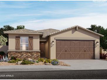 Charming single-story home with a stone accent and a two-car garage at 16014 W Desert Hollow Dr, Surprise, AZ 85387