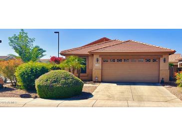 Charming single-story home with a well-manicured front yard and a two-car garage at 18166 W Camino Real Dr, Surprise, AZ 85374