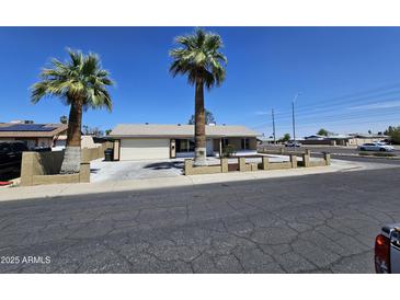 Charming single-story home featuring mature palm trees and a well-maintained front yard at 13801 N 37Th Dr, Phoenix, AZ 85053