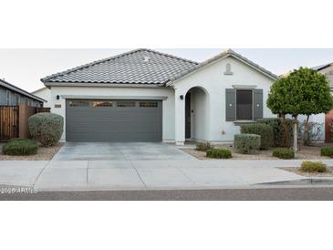 Charming single-story home with a well-maintained front yard and gray accent garage door at 14344 W Hackamore Dr, Surprise, AZ 85387