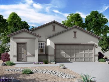 Charming single-story home with neutral stucco, concrete driveway, and manicured desert landscaping at 29747 N Oak Dr, Florence, AZ 85132
