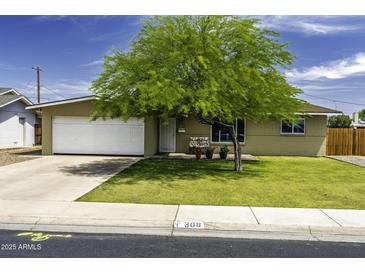 Charming single-story home featuring a well-maintained lawn and mature shade tree at 308 E La Jolla Dr, Tempe, AZ 85282