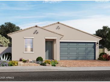 Charming single-story home showcasing a neutral color palette, desert landscaping, and a two-car garage at 4211 W Lisa Ln, San Tan Valley, AZ 85144