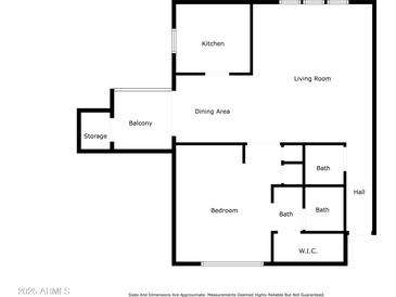 A detailed floor plan of the property, including kitchen, living room, balcony, and bedrooms at 5203 N 24Th St # 207, Phoenix, AZ 85016