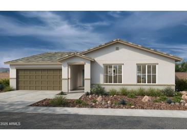 Charming single-story home showcasing desert landscaping and a spacious two-car garage at 18220 E Zuza Dr, Gold Canyon, AZ 85118
