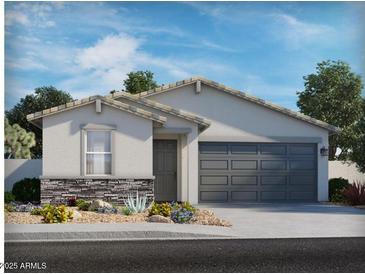 Charming single-story home with a stone accent wall, well-manicured landscaping, and a two-car garage at 2507 E Fortana Dr, San Tan Valley, AZ 85143