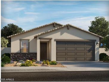 Charming single-story home featuring a two-car garage, stone accents, neutral color palette and a well-manicured front yard at 2531 E Fortana Dr, San Tan Valley, AZ 85143
