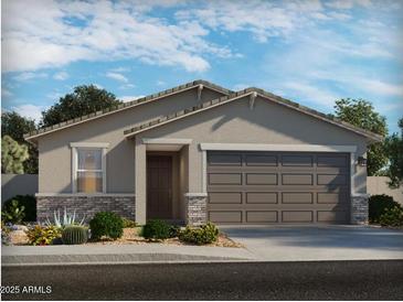 Charming single-story home featuring desert landscaping, neutral stucco, and a two-car garage at 2555 E Fortana Dr, San Tan Valley, AZ 85143