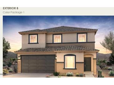 Two-story home featuring a two-car garage and neutral color scheme at 4993 S 254Th Dr, Buckeye, AZ 85326